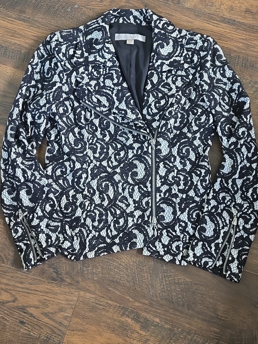 Boston Proper Lace Paisley Zip Up Jacket
